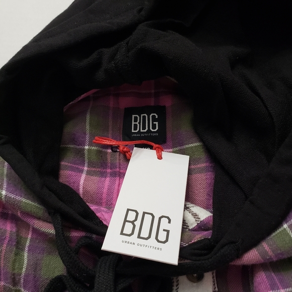 Urban Outfitters BDG Serena Spliced Flannel Plaid Button Down Hooded Shirt XS - Picture 9 of 12